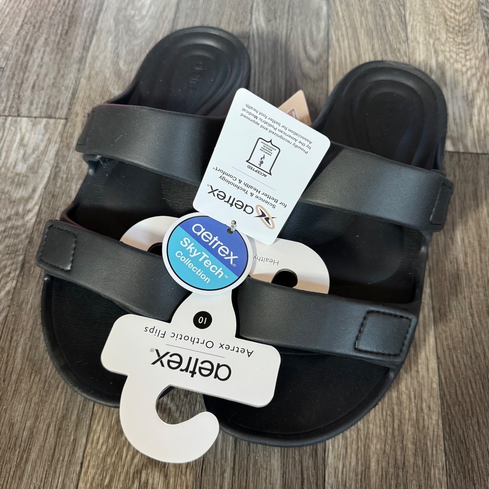 Aetrex Kaia Slide Sandals Women Size 10 Black Orthotic SkyTech Collection NEW